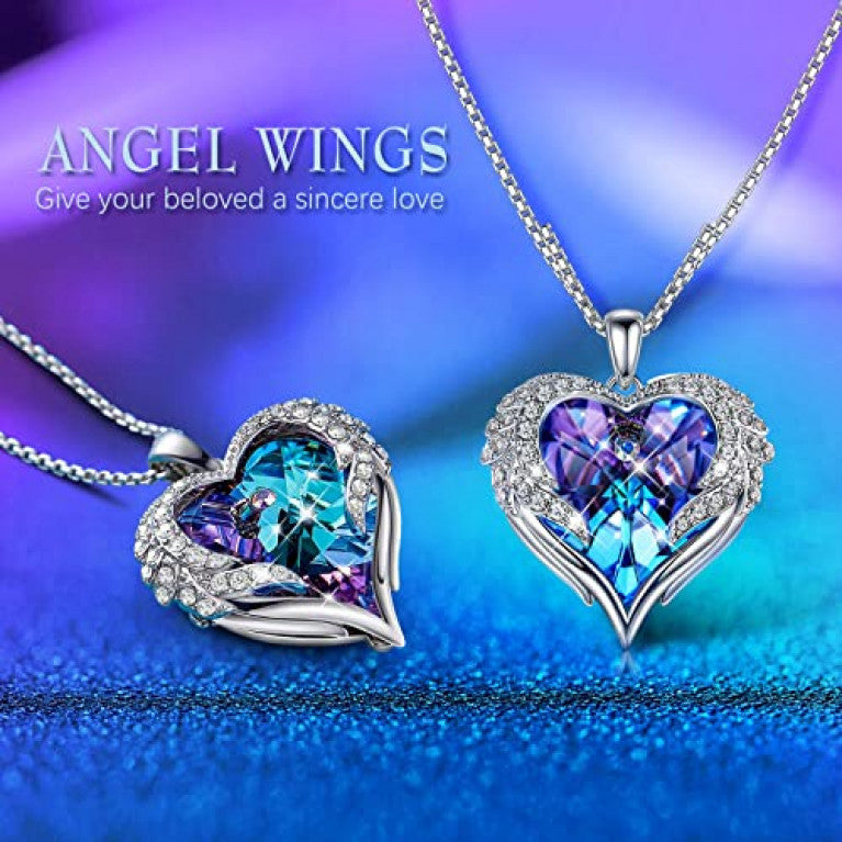 newnove angel wings love heart necklaces for women, jewelry gifts for her on mother's day, valentine's day, anniversary, birthday gifts for women girls