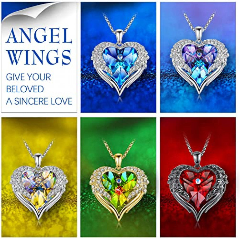 newnove angel wings love heart necklaces for women, jewelry gifts for her on mother's day, valentine's day, anniversary, birthday gifts for women girls